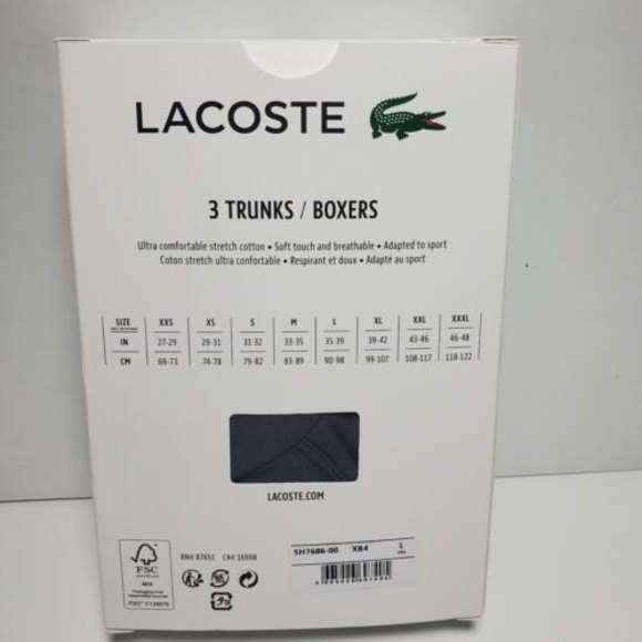 Lacoste 3-Pack Casual Cotton Stretch Men's Boxers Trunks Large Grey Underwear - Picture 4 of 9